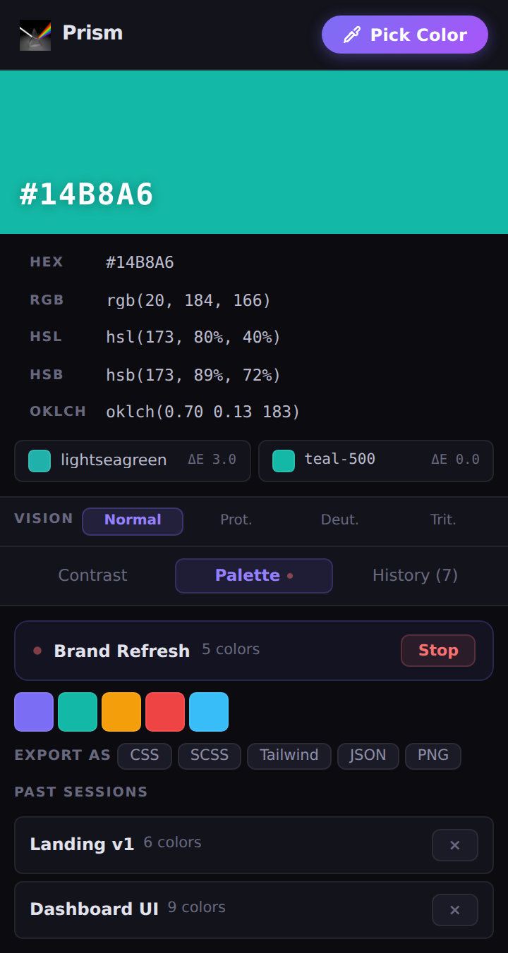Palette session recording with export options